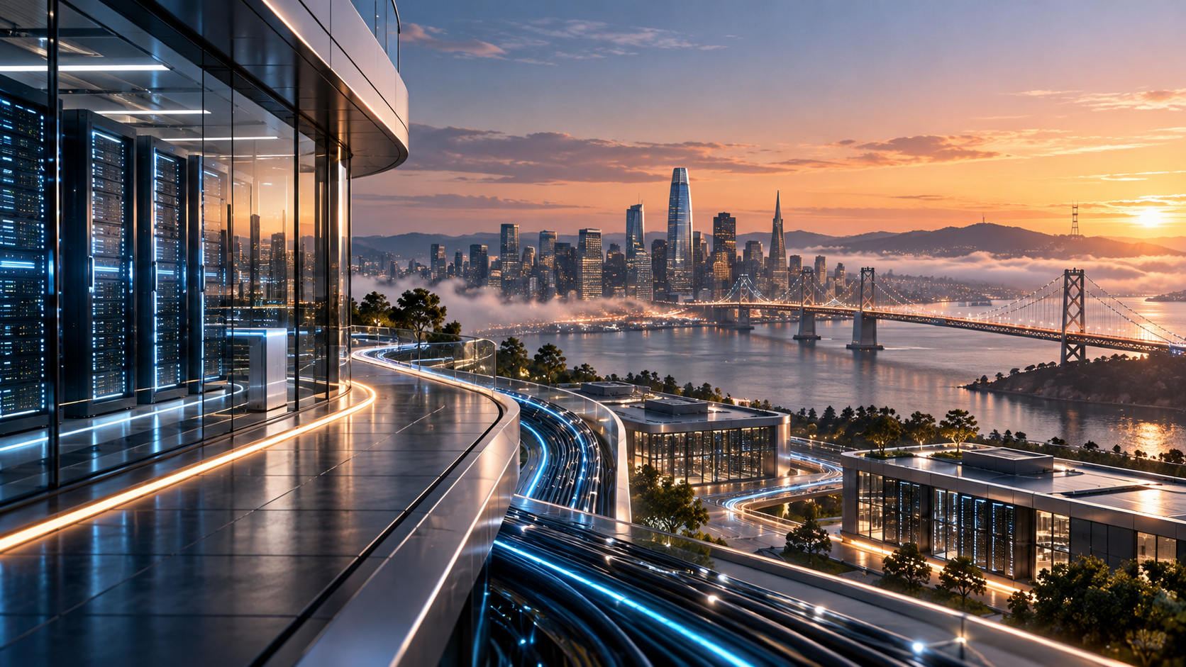 Future-ready IT infrastructure and data center overlooking San Francisco